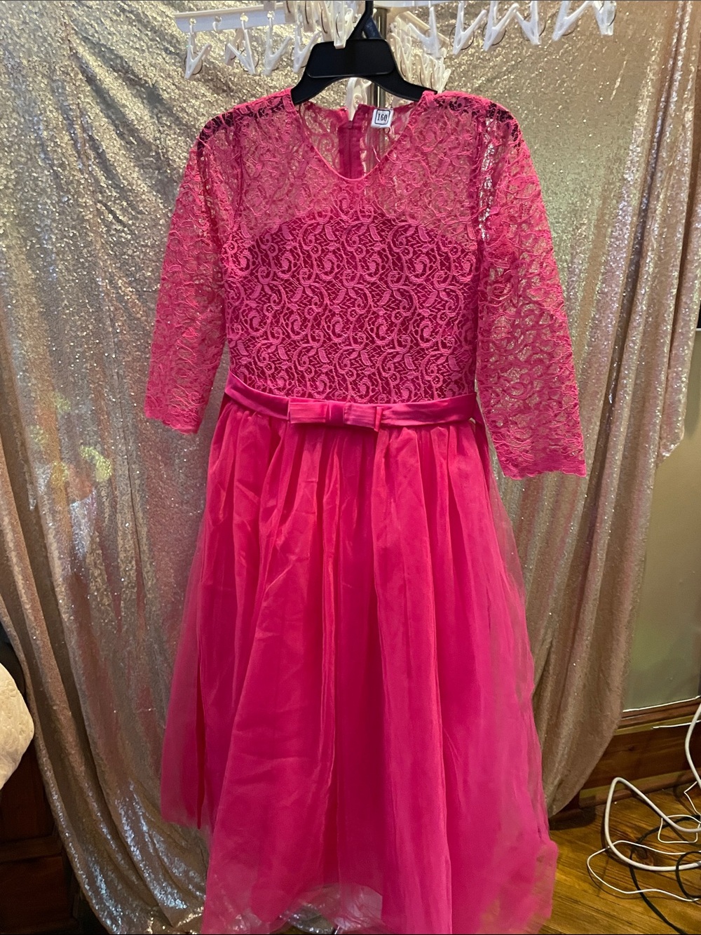 Girls Hot Pink Lace & Tulle Party Maxi Dress NWOT
